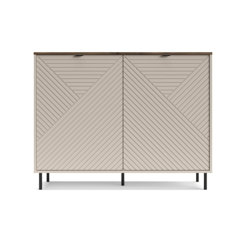 Credenza Mirage01 con 2 ante cashmere con motivo geometrico e top rovere