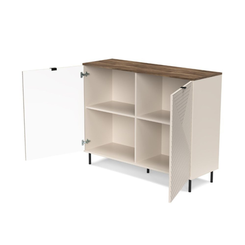 Credenza Mirage01 con 2 ante cashmere con motivo geometrico e top rovere