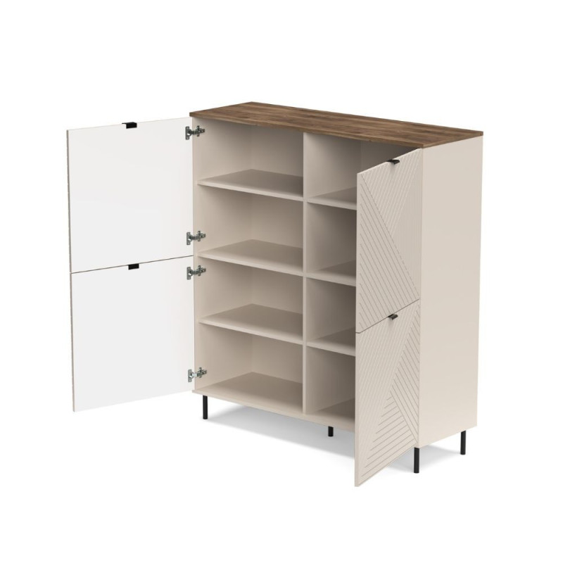 Credenza Mirage02 con 4 ante con motivo geometrico cashmere e top rovere