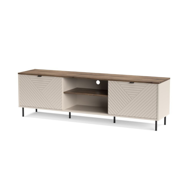 Mobile porta tv Mirage03 2 ante con motivo geometrico e nicchie a giorno cashmere e top rovere