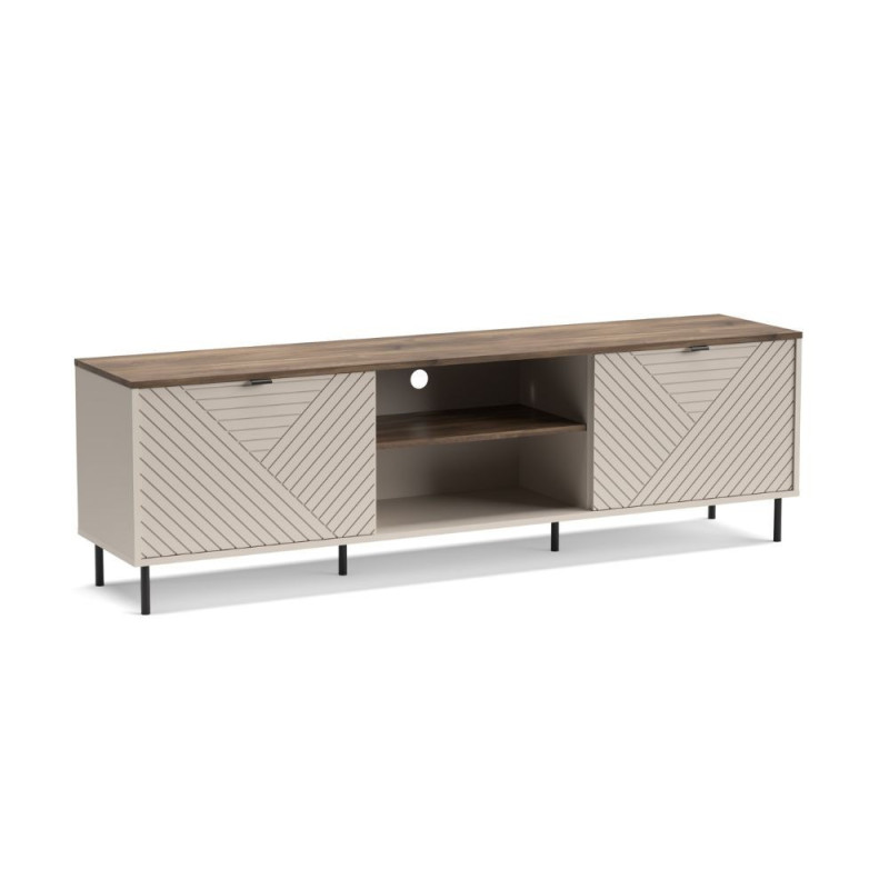 Mobile porta tv Mirage03 2 ante con motivo geometrico e nicchie a giorno cashmere e top rovere