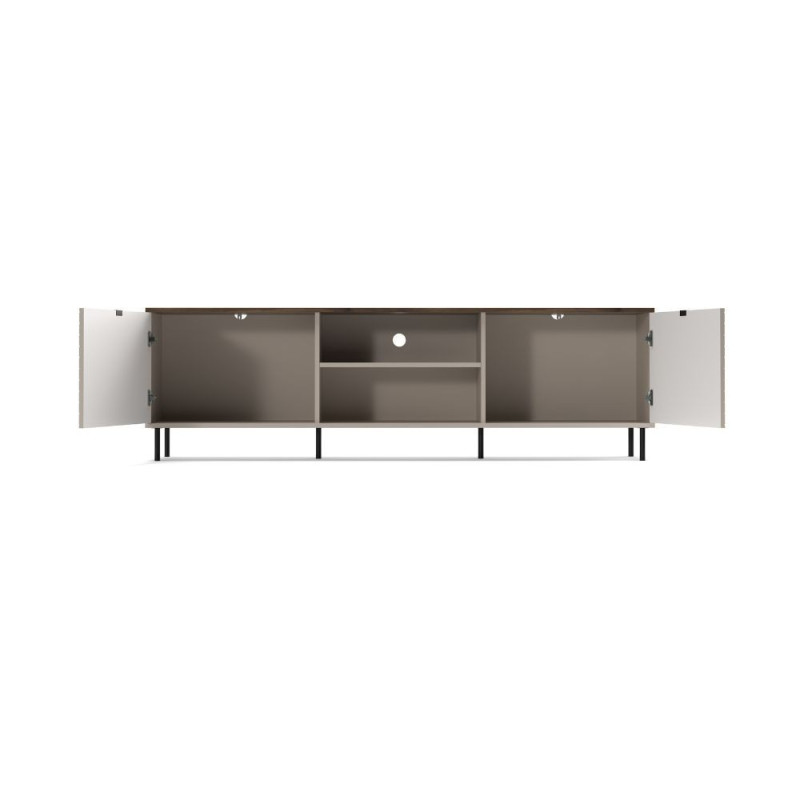 Mobile porta tv Mirage03 2 ante con motivo geometrico e nicchie a giorno cashmere e top rovere