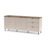 Credenza Mirage09 con 2 ante con motivo geometrico e 3 cassetti colore cashmere e top rovere