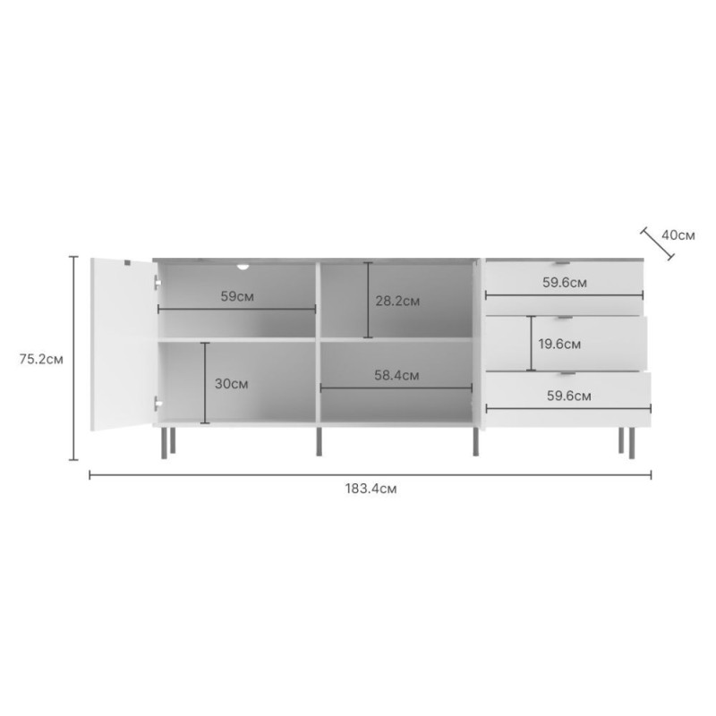 Credenza Mirage09 con 2 ante con motivo geometrico e 3 cassetti colore cashmere e top rovere