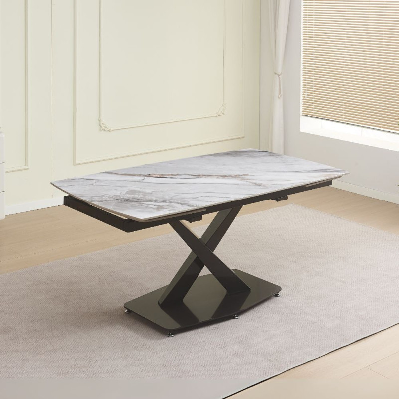 Tavolo Moritz con piano in ceramica effetto marmo bianco M325 lucido e gambe in metallo nero