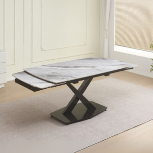Zoom Tavolo Moritz con piano in ceramica effetto marmo bianco M325 lucido e gambe in metallo nero