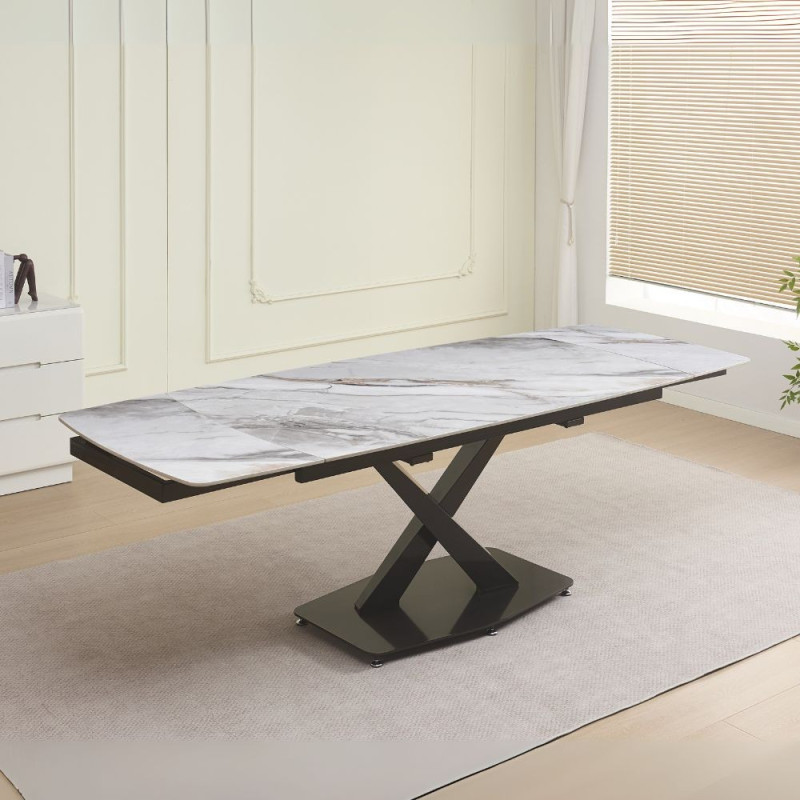 Tavolo Moritz con piano in ceramica effetto marmo bianco M325 lucido e gambe in metallo nero