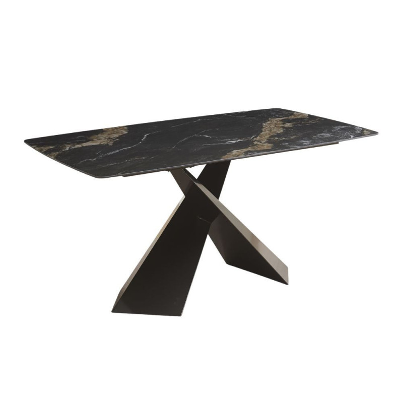 Tavolo Jarvis con piano in ceramica effetto marmo nero C202 opaco e gambe in metallo nero