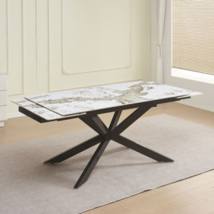 Zoom Tavolo allungabile Roxane con piano in ceramica effetto marmo arabesque M317 lucido e gambe in metallo nero
