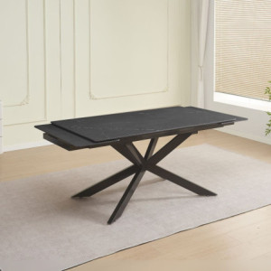 Zoom Tavolo allungabile Roxane con piano in ceramica effetto marmo nero ardesia C201 opaco e gambe in metallo nero