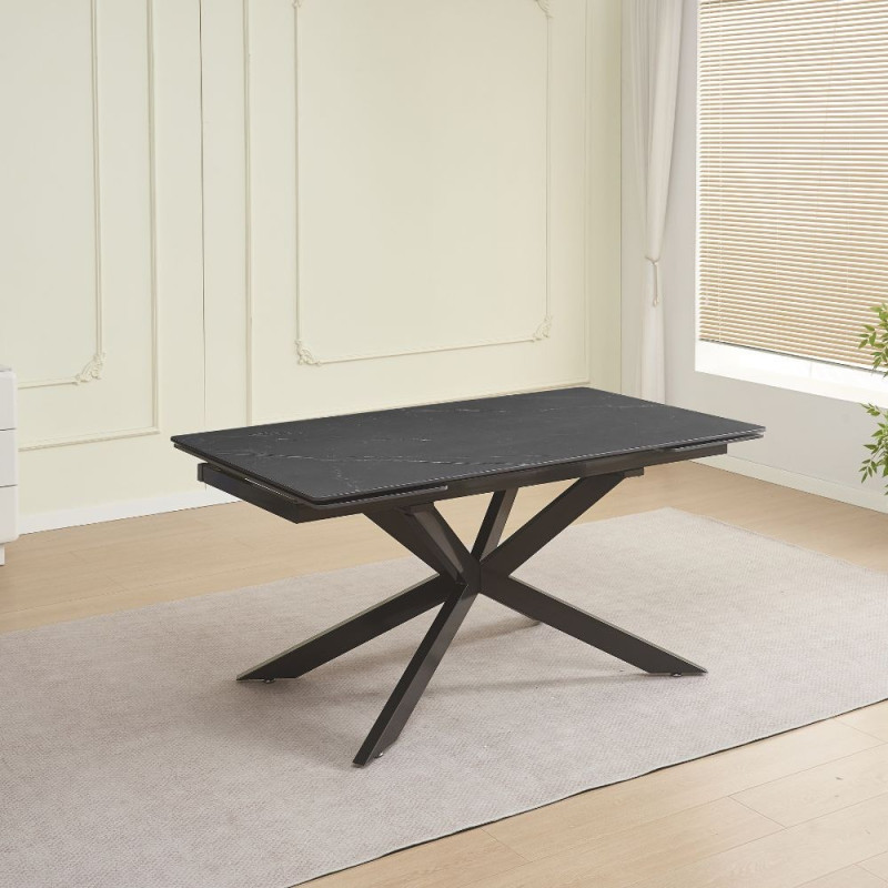 Tavolo allungabile Roxane con piano in ceramica effetto marmo nero ardesia C201 opaco e gambe in metallo nero