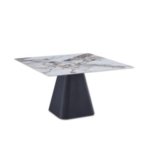 Zoom Tavolo Cesar con piano quadrato in ceramica effetto marmo arabesque M346 lucido e gambe in metallo nero