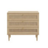 Cassettiera Livia 3 cassetti con dettagli in rattan intrecciato colore rovere