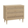 Cassettiera Livia 3 cassetti con dettagli in rattan intrecciato colore rovere
