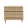 Cassettiera Livia 3 cassetti con dettagli in rattan intrecciato colore rovere