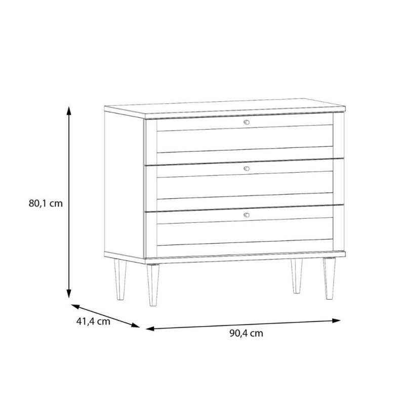 Cassettiera Livia 3 cassetti con dettagli in rattan intrecciato colore rovere