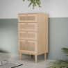 Cassettiera Livia 4 cassetti con dettagli in rattan intrecciato colore rovere