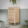 Cassettiera Livia 4 cassetti con dettagli in rattan intrecciato colore rovere