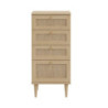Cassettiera Livia 4 cassetti con dettagli in rattan intrecciato colore rovere