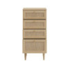 Cassettiera Livia 4 cassetti con dettagli in rattan intrecciato colore rovere