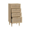 Cassettiera Livia 4 cassetti con dettagli in rattan intrecciato colore rovere