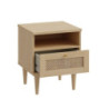 Comodino Livia 1 cassetto con dettaglio in rattan intrecciato e nicchia a giorno colore rovere