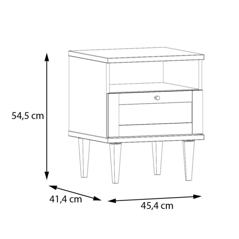 Comodino Livia 1 cassetto con dettaglio in rattan intrecciato e nicchia a giorno colore rovere