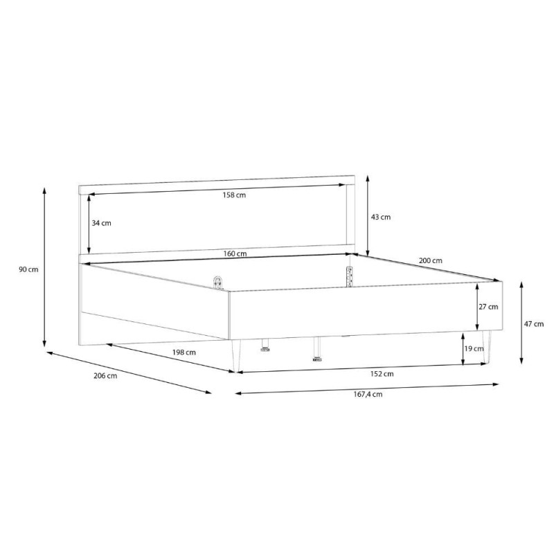 Letto matrimoniale Livia con dettaglio testiera in rattan colore rovere