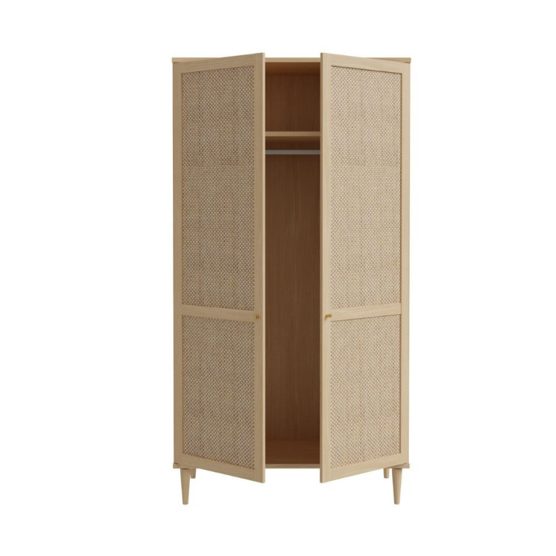 Armadio Livia 2 ante battenti con dettaglio in rattan intrecciato colore rovere