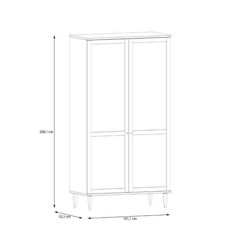 Armadio Livia 2 ante battenti con dettaglio in rattan intrecciato colore rovere