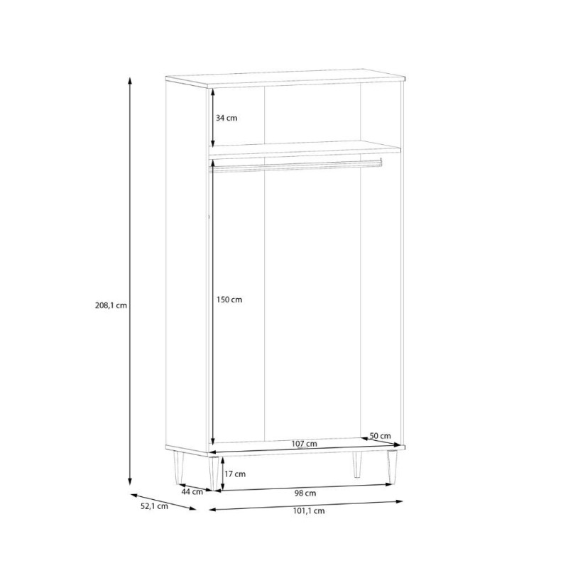 Armadio Livia 2 ante battenti con dettaglio in rattan intrecciato colore rovere