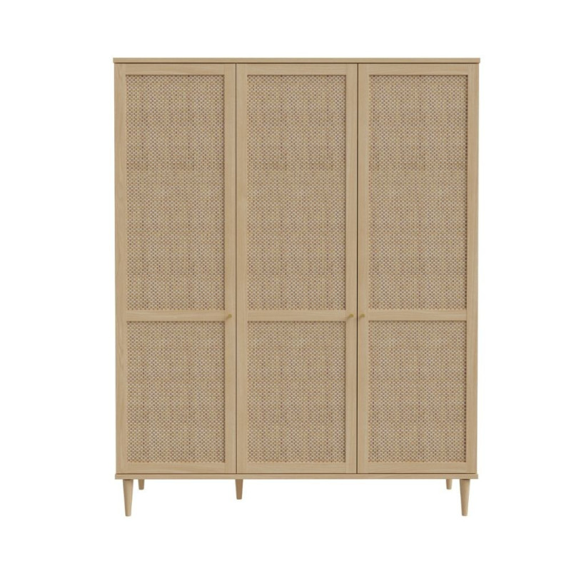 Armadio Livia 3 ante battenti con dettaglio in rattan intrecciato colore rovere