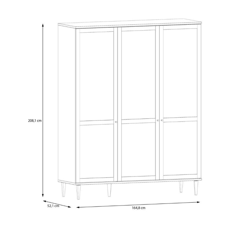 Armadio Livia 3 ante battenti con dettaglio in rattan intrecciato colore rovere