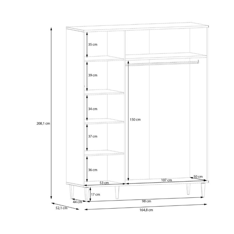 Armadio Livia 3 ante battenti con dettaglio in rattan intrecciato colore rovere