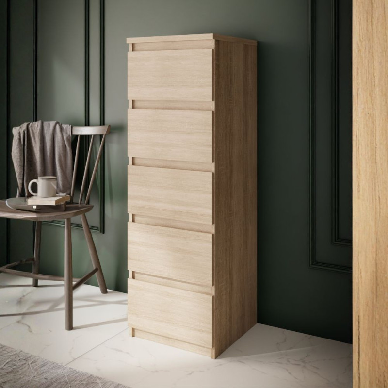 Cassettiera Morgan 5 cassetti 41.8 x 42.2 x H 128 cm. colore rovere