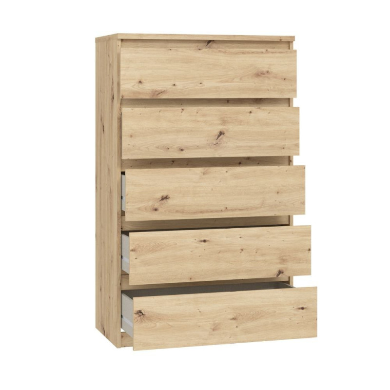 Cassettiera Morgan 5 cassetti 77.2 x 42.2 x H 128.1 cm colore rovere