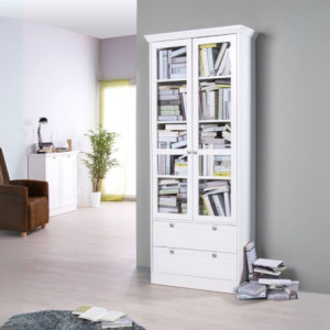 Vetrina Landwood51 con 2 ante in vetro e 2 cassetti colore bianco