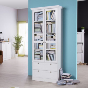 Zoom Vetrina Landwood51 con 2 ante in vetro e 2 cassetti colore bianco