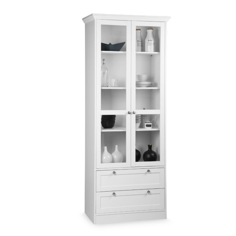 Vetrina Landwood51 con 2 ante in vetro e 2 cassetti colore bianco