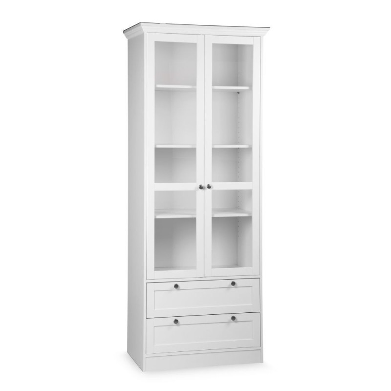 Vetrina Landwood51 con 2 ante in vetro e 2 cassetti colore bianco