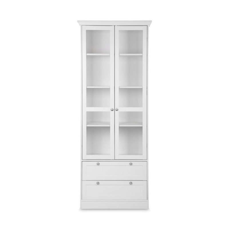 Vetrina Landwood51 con 2 ante in vetro e 2 cassetti colore bianco