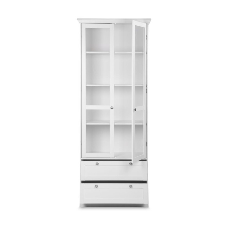 Vetrina Landwood51 con 2 ante in vetro e 2 cassetti colore bianco