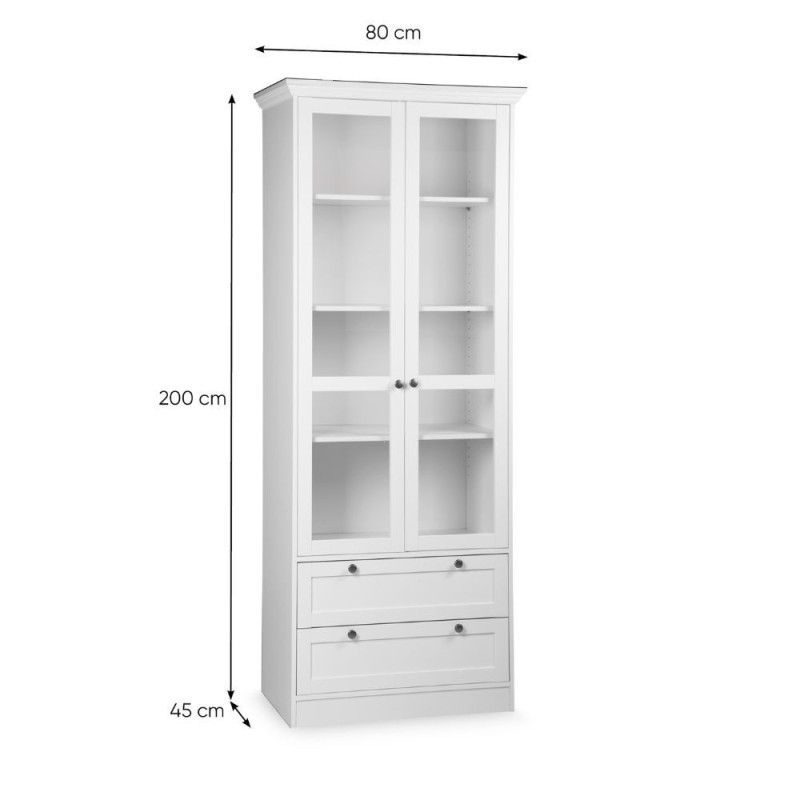 Vetrina Landwood51 con 2 ante in vetro e 2 cassetti colore bianco