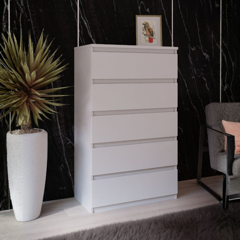 Cassettiera Morgan 5 cassetti 77.2 x 42.2 x H 128.1 cm colore bianco opaco