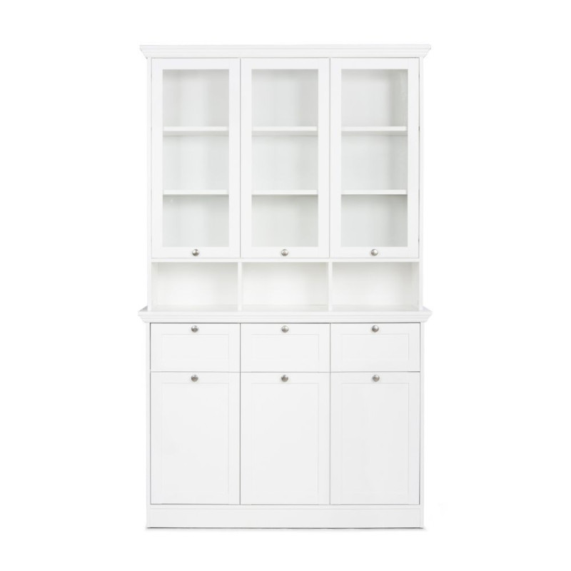 Credenza con vetrina Landwood50 3 ante vetro superiori 3 ante inferiori vani a giorno e 3 cassetti in bianco