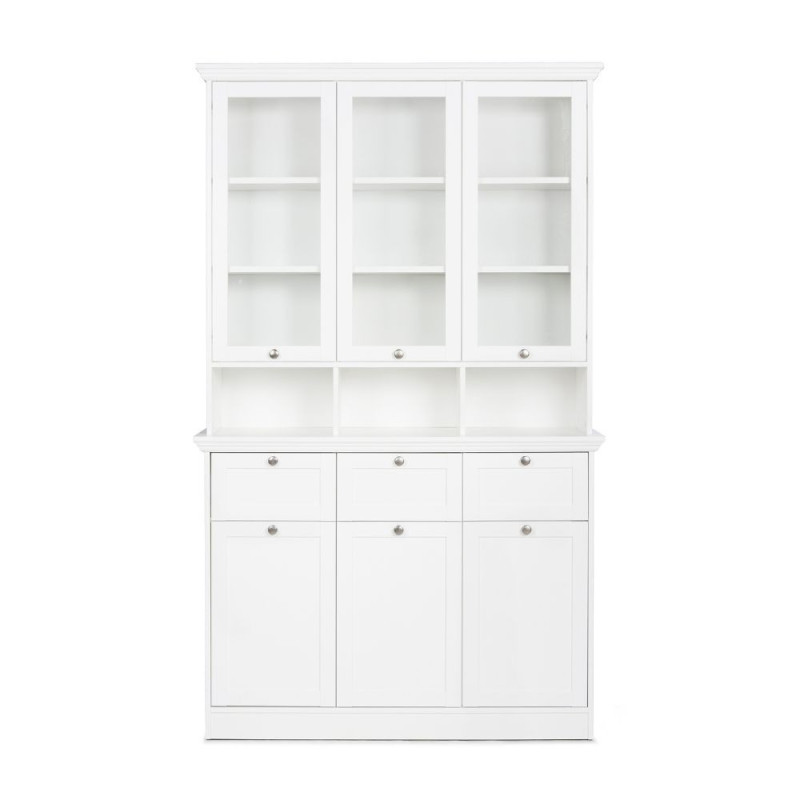 Credenza con vetrina Landwood50 3 ante vetro superiori 3 ante inferiori vani a giorno e 3 cassetti in bianco