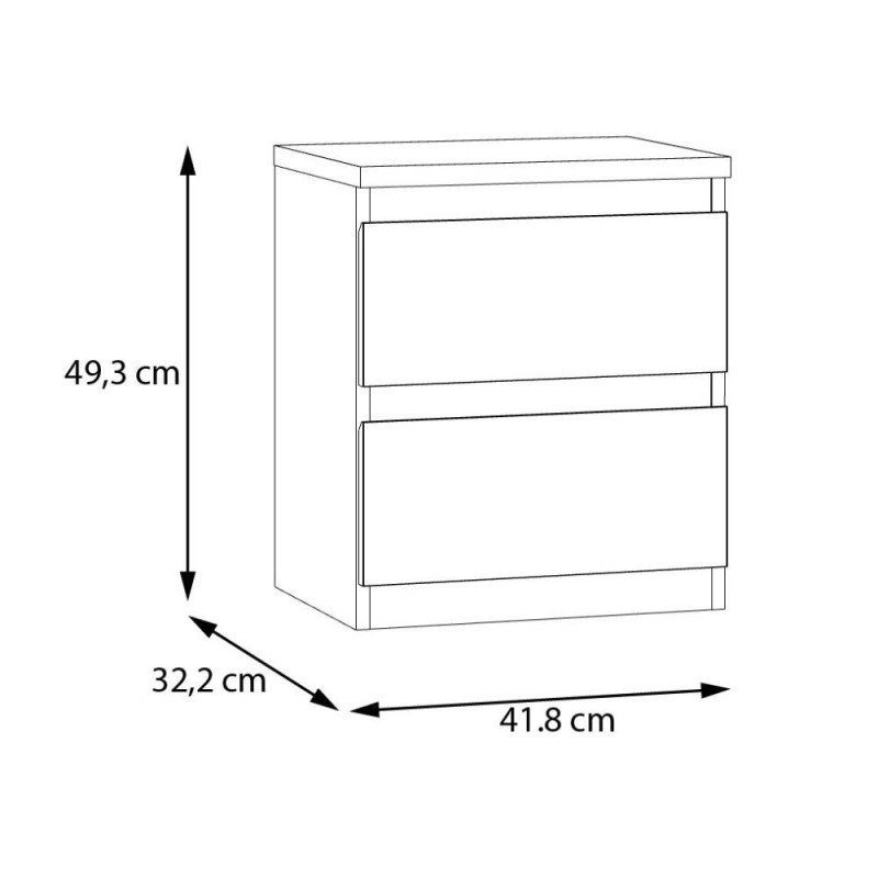 Comodino Morgan 2 cassetti 41.8 x 32.2 x H 49.3 cm. colore rovere