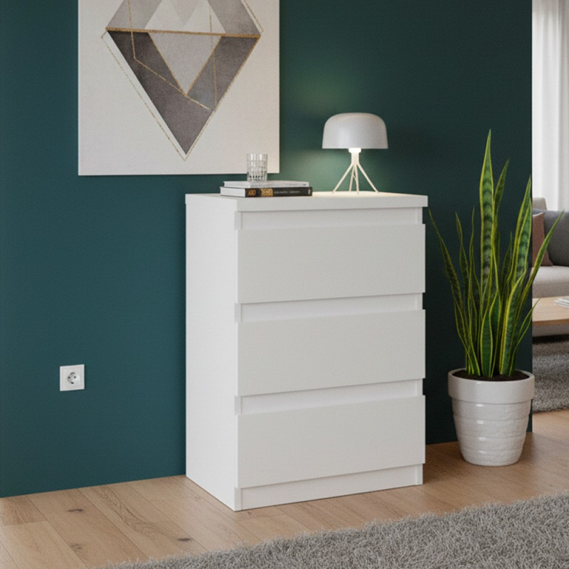 Cassettiera Morgan 3 cassetti 41.8 x H 61.5 x 32.2 cm colore bianco