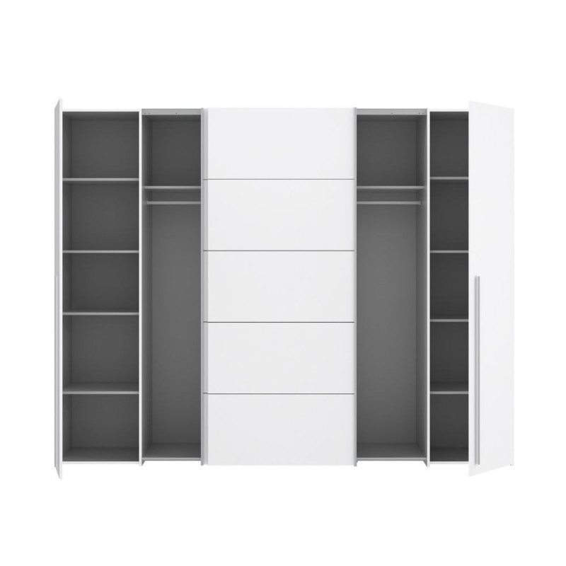 Armadio Callia con 2 ante battenti e 2 ante scorrevoli colore bianco 270.3x61.2xH210.5 cm.