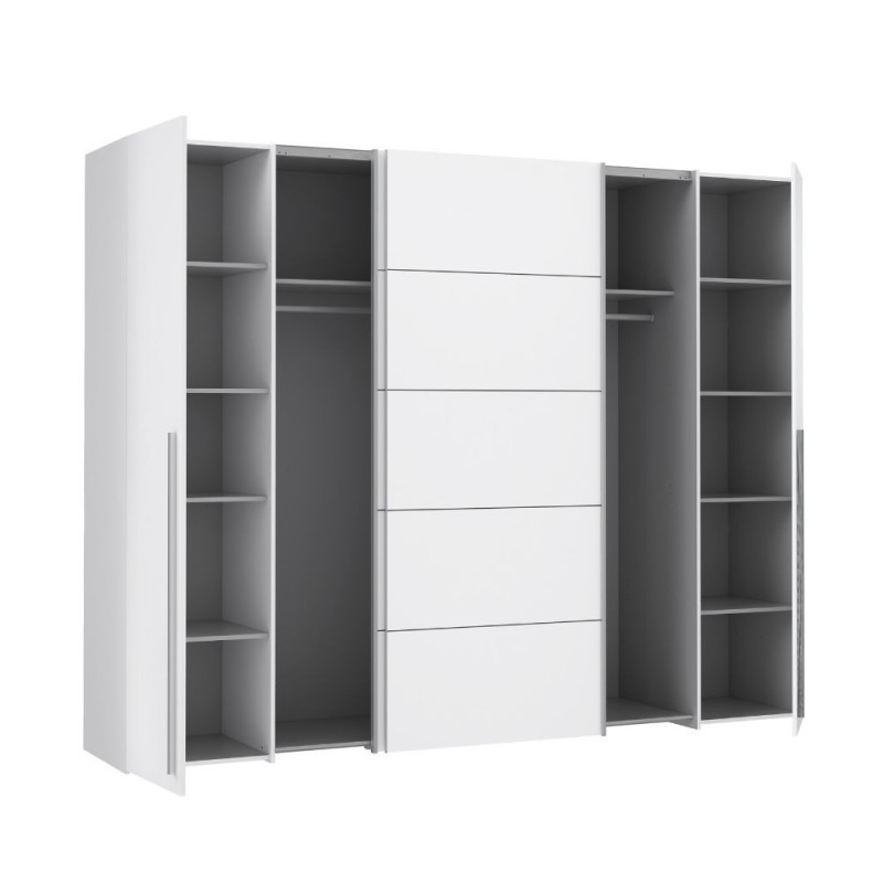 Armadio Callia con 2 ante battenti e 2 ante scorrevoli colore bianco 270.3x61.2xH210.5 cm.